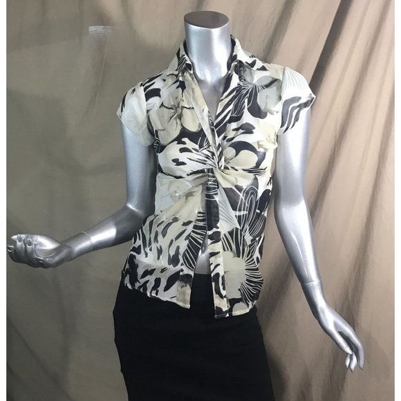 M.K.M Designs Women's Small Y2K Semi Sheer Crop Belly Relieving Blouse V Neck To - Picture 2 of 15